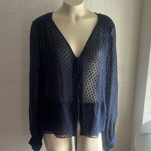 FRAME feminine Elegant Navy Sheer Polka Dot Blouse